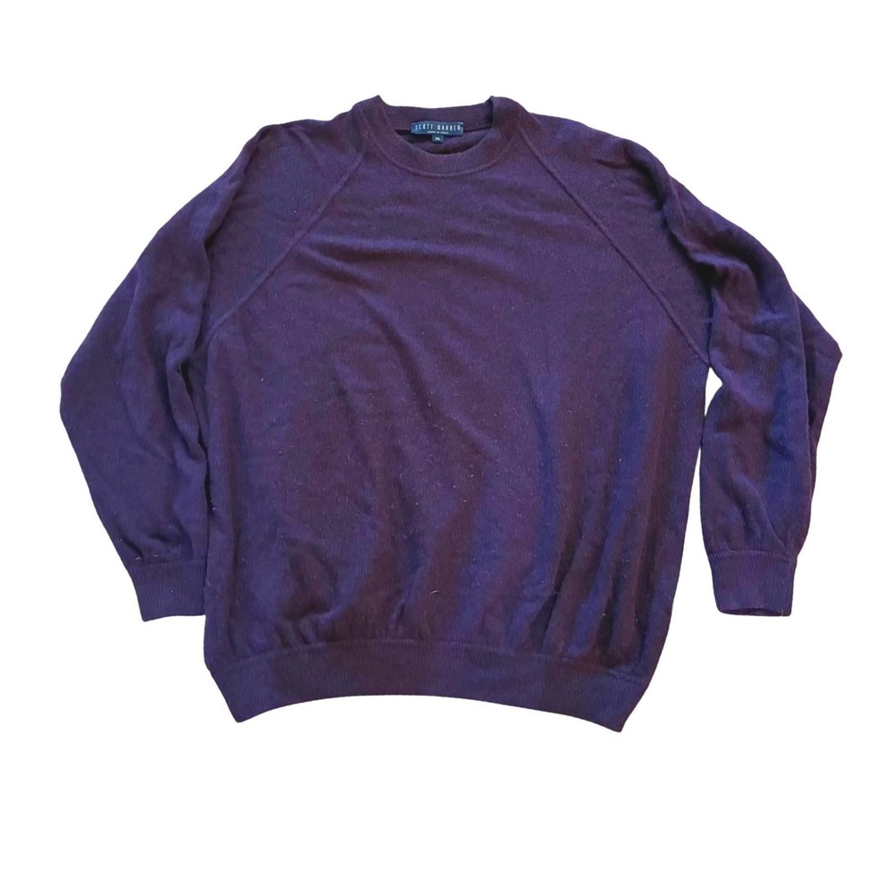 Scott Barber Cashmere Blend Mens Purple Crewneck Raglan Sweater XL Made in Italy